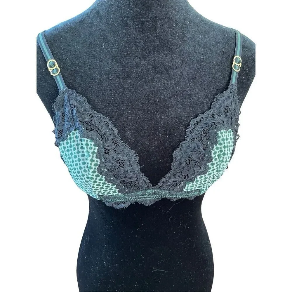 STELLA McCARTNEY Intimates Black Lace Bra Green Cup Underwire S230-255 32C NWOT